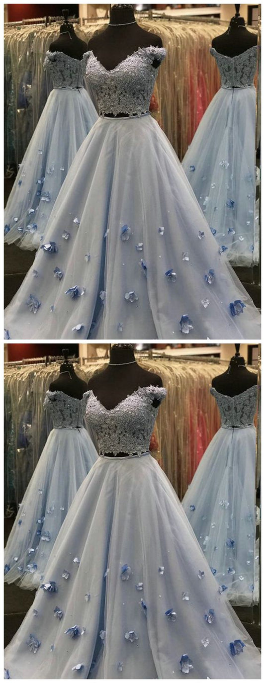 Tulle Two Piece Prom Dresses,Light Sky Blue Prom Dresses cg3967