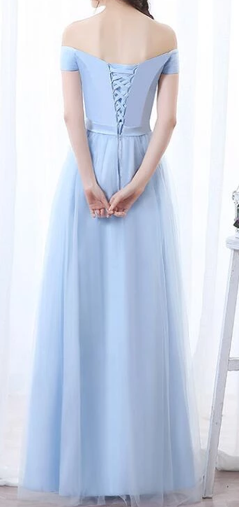Light Blue Off The Shoulder Simple Pretty Bridesmaid Dress, Light Blue Party prom Dress 2020 cg4109