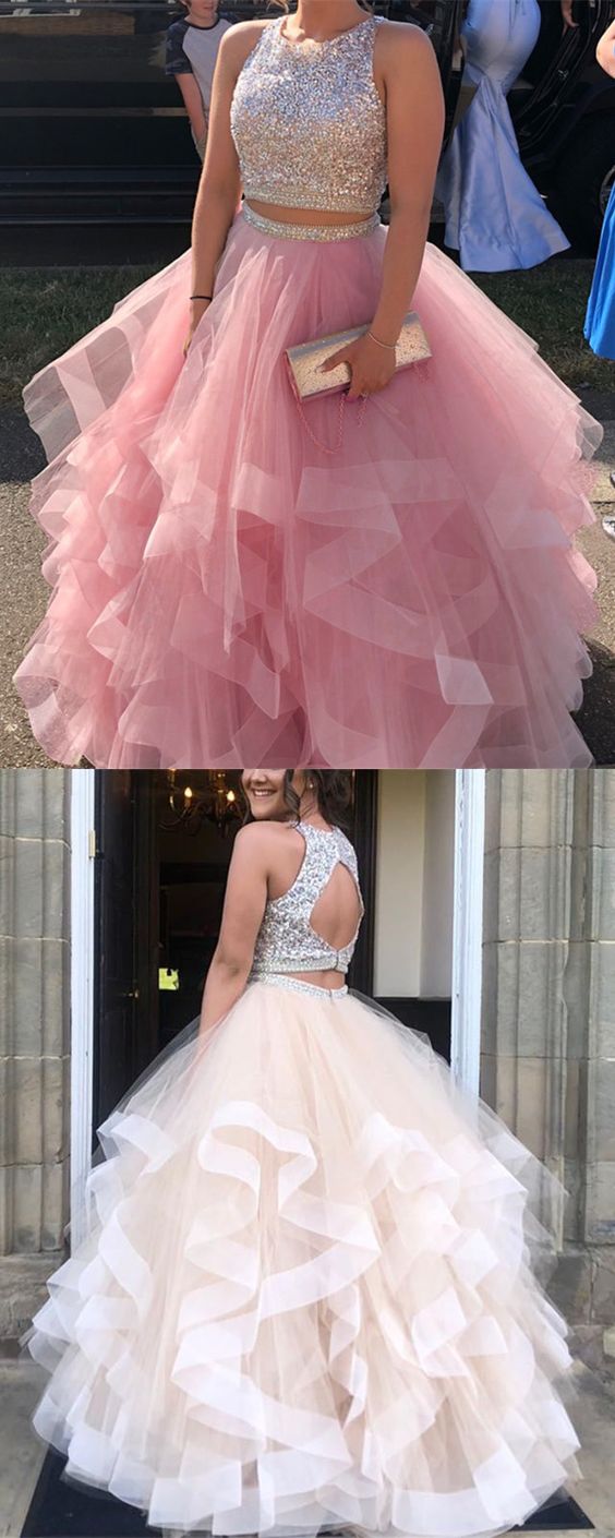 two piece ball gown,ball gown prom dresses, 2 piece prom dresses,ruffles prom dresses cg5048