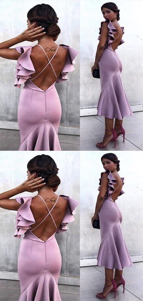 Cute Prom Dress, Mermaid Tea-length Purple Prom Dresses,Cheap Prom Dresses cg6541