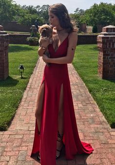 Sexy Red Prom Dress with Slit, Long Evening Dress, Party Dress cg7349