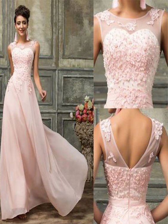 Long Prom Dress,Pink lace bridesmaid dresses, Chiffon bridesmaid dresses, Cheap bridesmaid dress cg7371