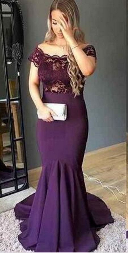 Purple Country Prom Dress Scoop Lace Satin Mermaid Party Gown Formal Evening Party Dress cg7383