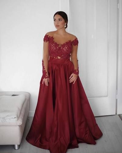 Satin Burgundy Long Prom Dress with Seer Long Sleeves cg7403