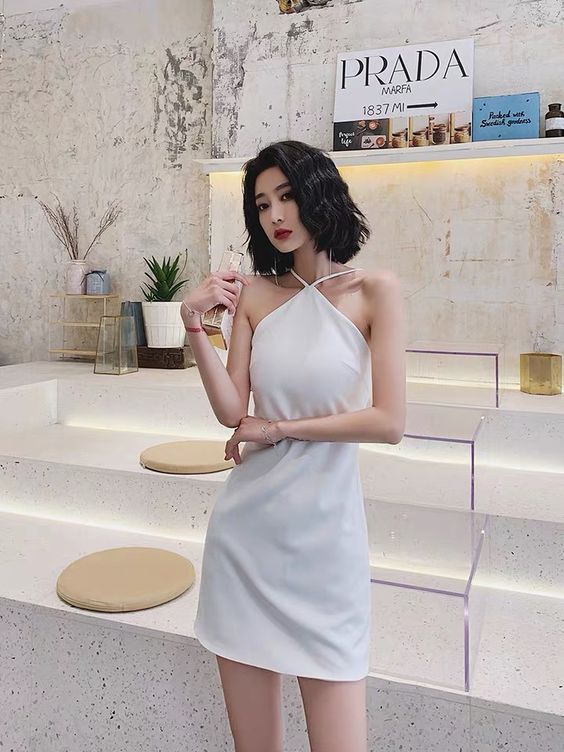 White Evening Dress Fashionable Party Dress Temperament Sexy Evening Dress Halter Neck Homecoming Dress cg7462