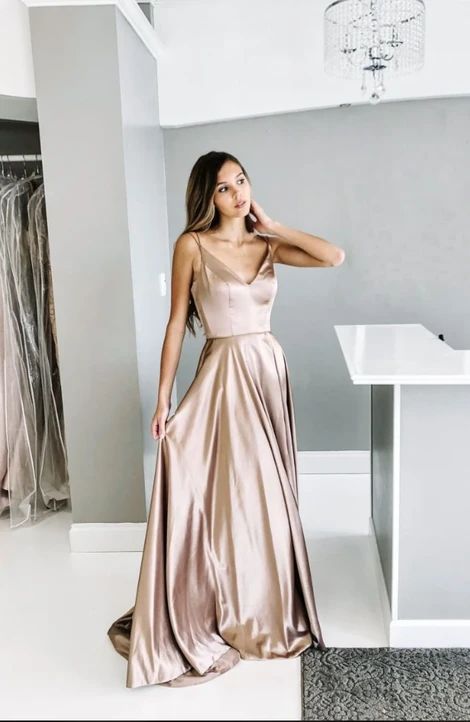 Champagne satin long prom dress, champagne evening dress cg7492