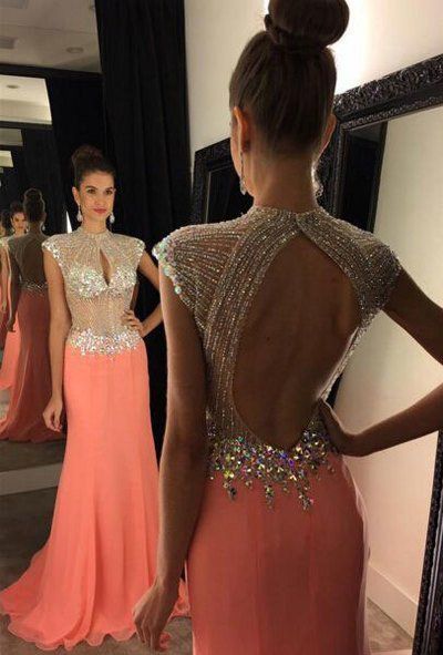 High Neck Prom Dress, Beading Crystal Prom Dresses cg7493