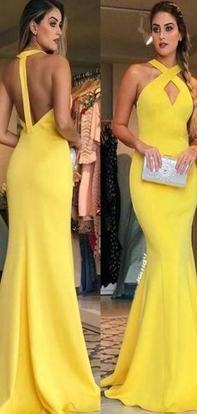 Yellow Simple Crisscross Neck Long Mermaid Prom Dresses, Prom Dresses cg7973