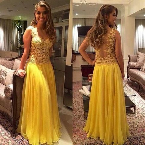 Yellow prom dresses with appliques cg8143