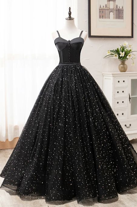 Black Tulle Satin Sweetheart Neck Long Prom Dress, Evening Dress cg8152