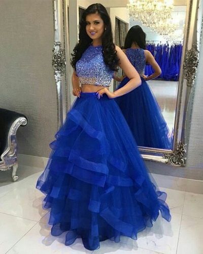 two piece ruffles ball gown prom dresses sequin beaded cg8160