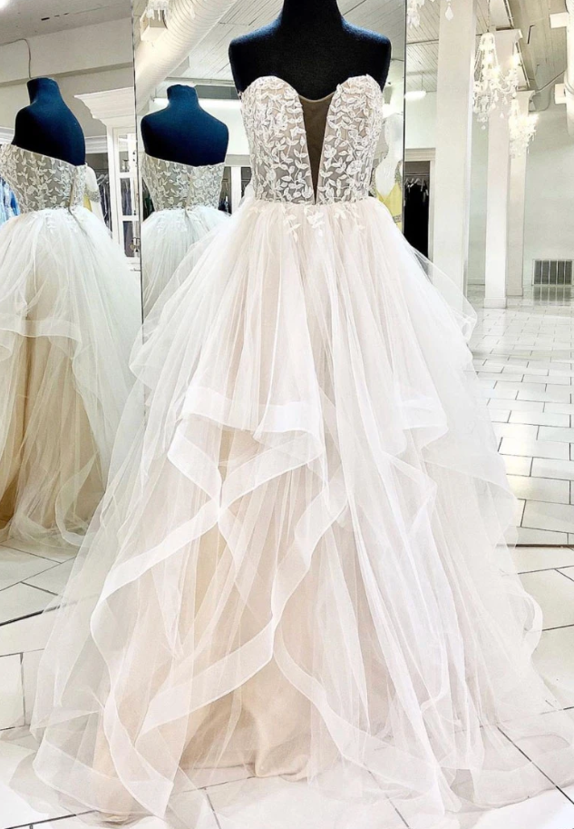 Light champagne tulle lace long prom dress tulle formal dress cg8162