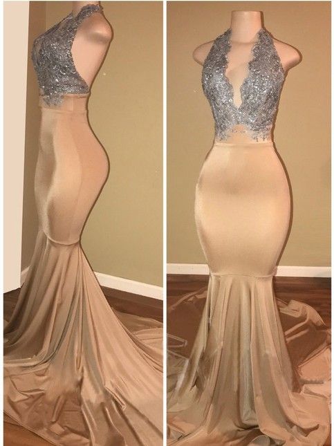 halter prom dresses 2020,Sleeveless Mermaid Lace Prom Dress cg8177