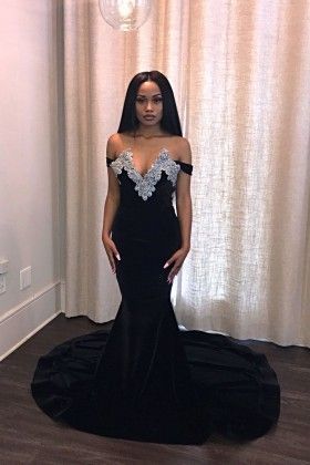 Sequin Off-shoulder Black Mermaid Prom Dress cg8188
