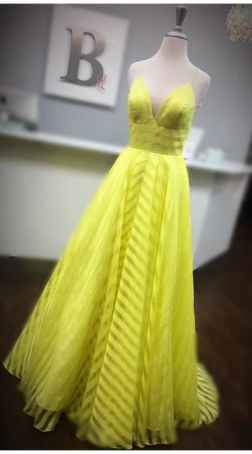 Yellow Prom Dress,Spaghetti Straps Prom Gown cg8309