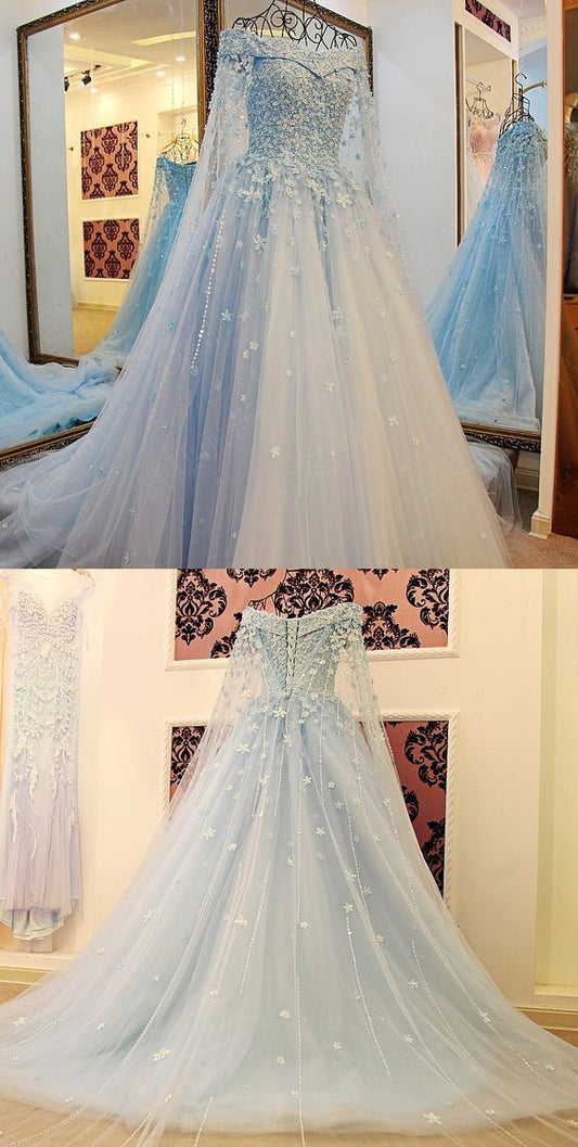 Prom Dresses,Light Sky Blue Tulle Prom Dress,Modest Prom Gown,Ball Gown Prom Gown,Princess Evening Dress,Ball Gown Evening Gowns cg948