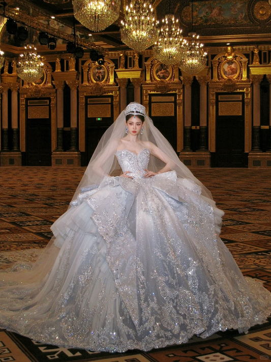 Gorgeous Shiny Beaded Sequined Sweetheart Design A-Line Wedding Dress Ball Gown Prom Dress Evening Dress TP4228