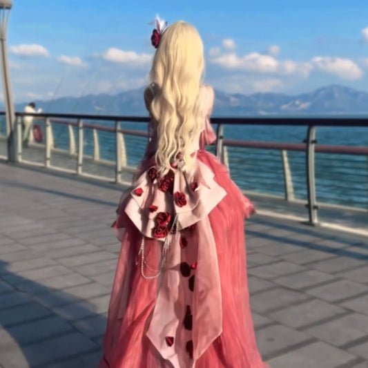 Vintage Ball Gown Spaghetti Straps Chiffon Summer 18th Birthday Dress High Low Ombre Red Lolita Dress Birthday Outfits DH2410