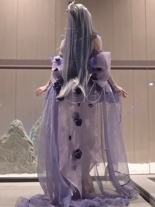 Vintage Ball Gown Spaghetti Straps Chiffon Lilac Summer 18th Birthday Dress High Low Lolita Dress 21st Birthday Outfits DH2417