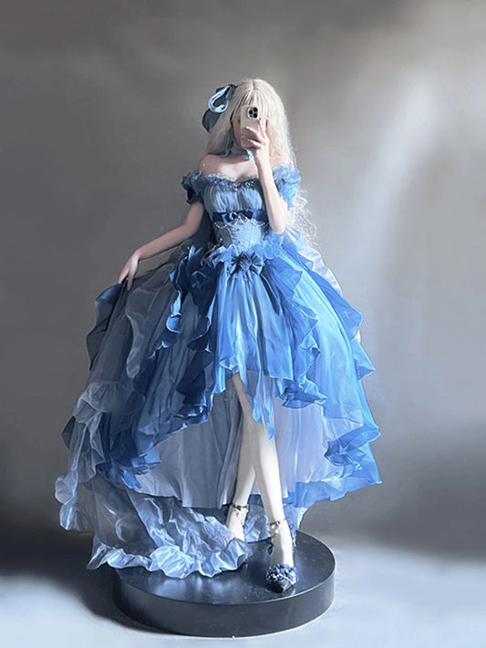 Vintage Ball Gown Off The Shoulder Half Sleeves 21st Birthday Dress Lolita Dress Blue Long Birthday Outfits DH2423