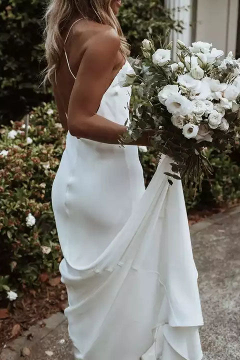 Simple Spaghetti Straps Mermaid Beach Wedding Dress,Elegant Long Bridal Dresses
