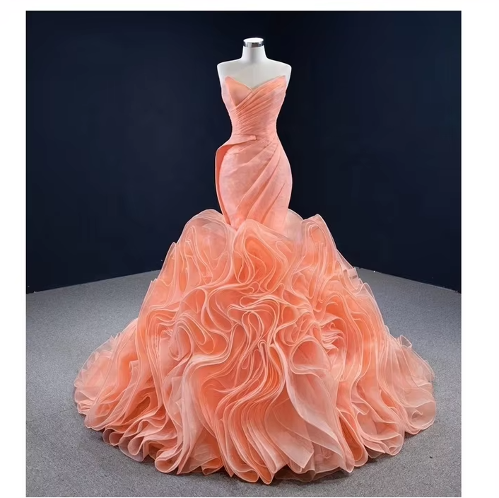 Ruffle rose mermaid wedding dress, bridal gown fg2575