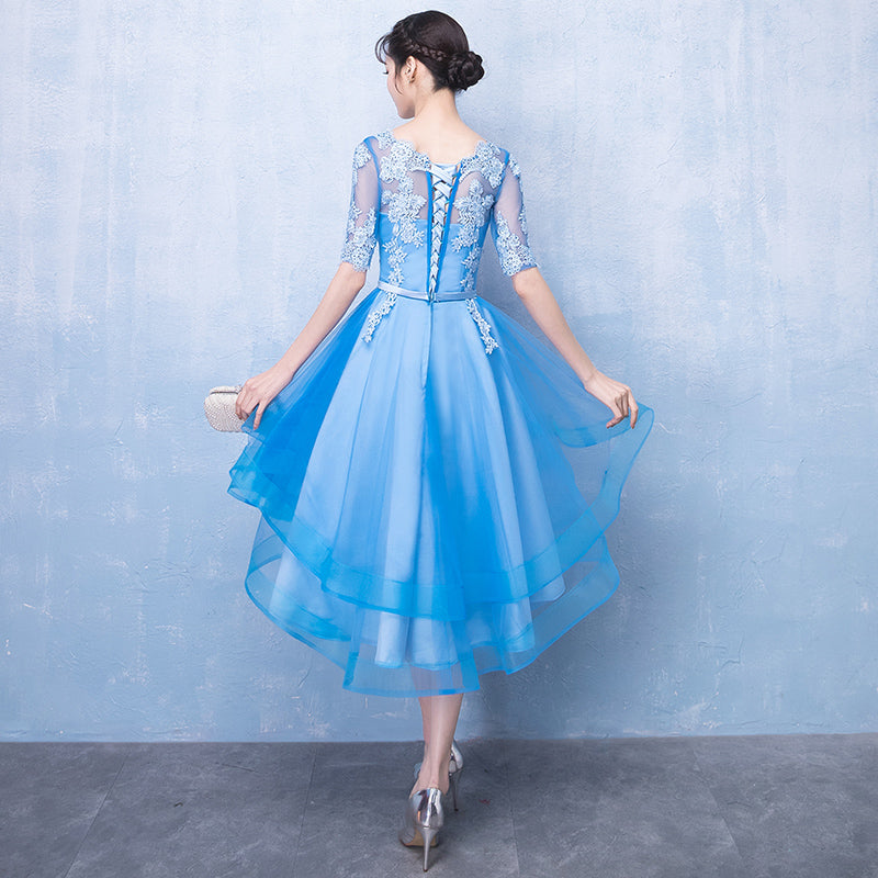 Blue tulle lace high low prom dress, homecoming dress 8032