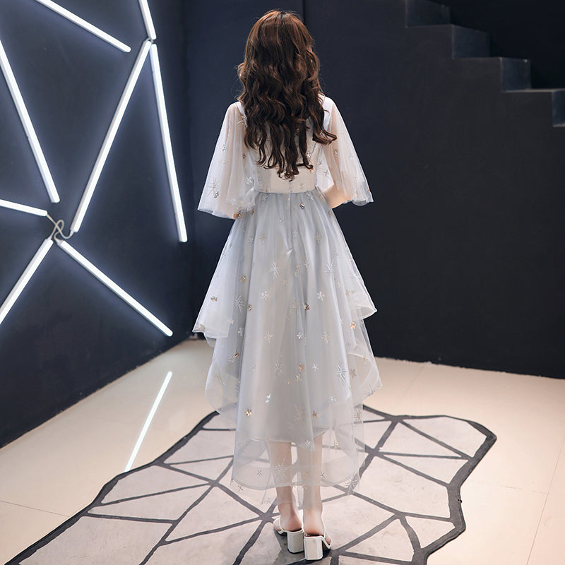 Cute high low prom dress gray homecoming dress 8230