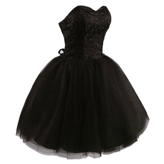 Sweetheart A-line black tulle prom dress,evening dress,bridesmaid dress 7628