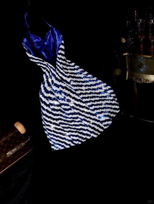 Blue gorgeous sequined homecoming dress short prom dress evening dress gh4429