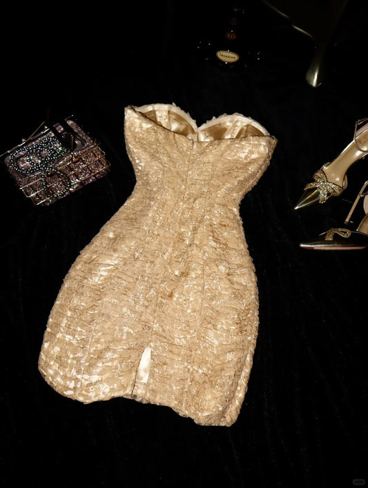 Champagne lace applique beading short homecoming dress prom dress evening dress gh4389