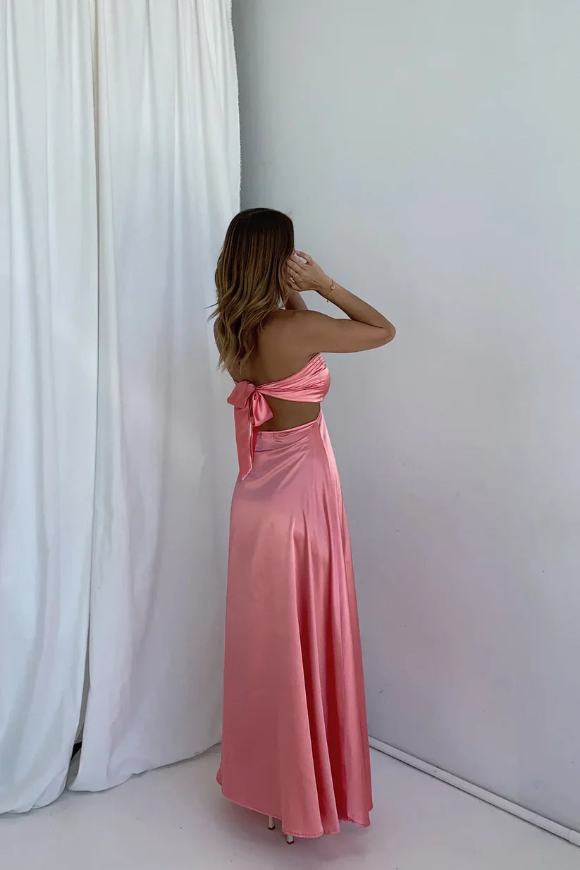 Yellow/Pink Strapless Elegant Simple Long Ball Gown Evening Gown Bridesmaid Dress gh3046