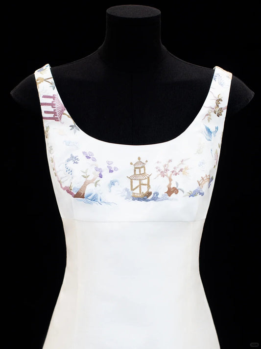 amakanas-White exquisite and elegant fairy girl short satin homecoming dress birthday dress gh5373