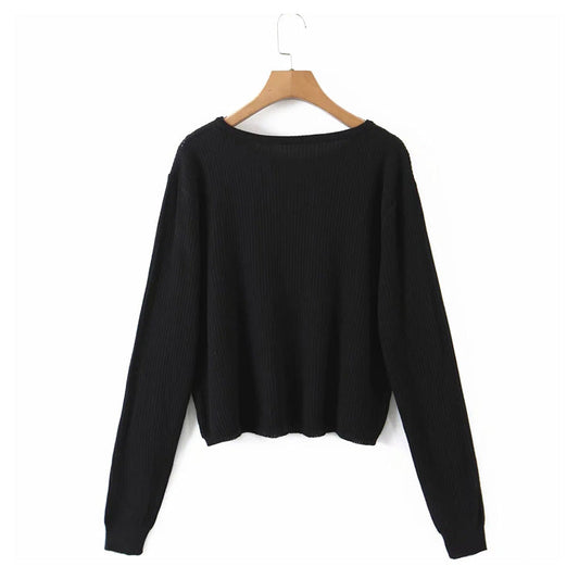 V-neck suspender T-shirt button long sleeve cardigan two piece set 7275