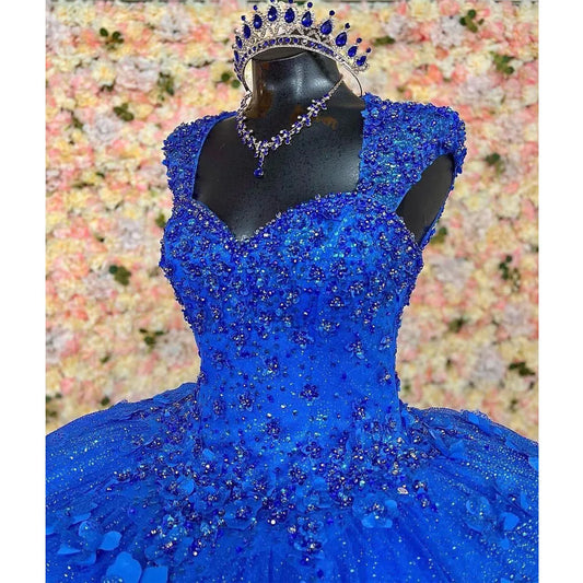 Royal Blue Quinceanera Dresses with 3D Floral Applique Off Shoulder Lace-up Corset Back prom Sweet 16 Dress fg4292