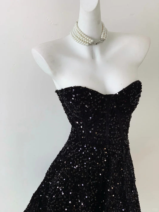 Black Shiny Fashion Short Mini Sequin Homecoming Dress Birthday Party Dress gh3798