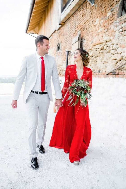 Beautiful Red Wedding Dresses,Wedding Dress with Long Sleeves