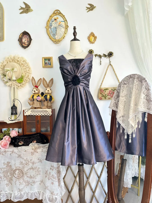 amakanas-Silver purple vintage short satin homecoming dress birthday dress gh5222