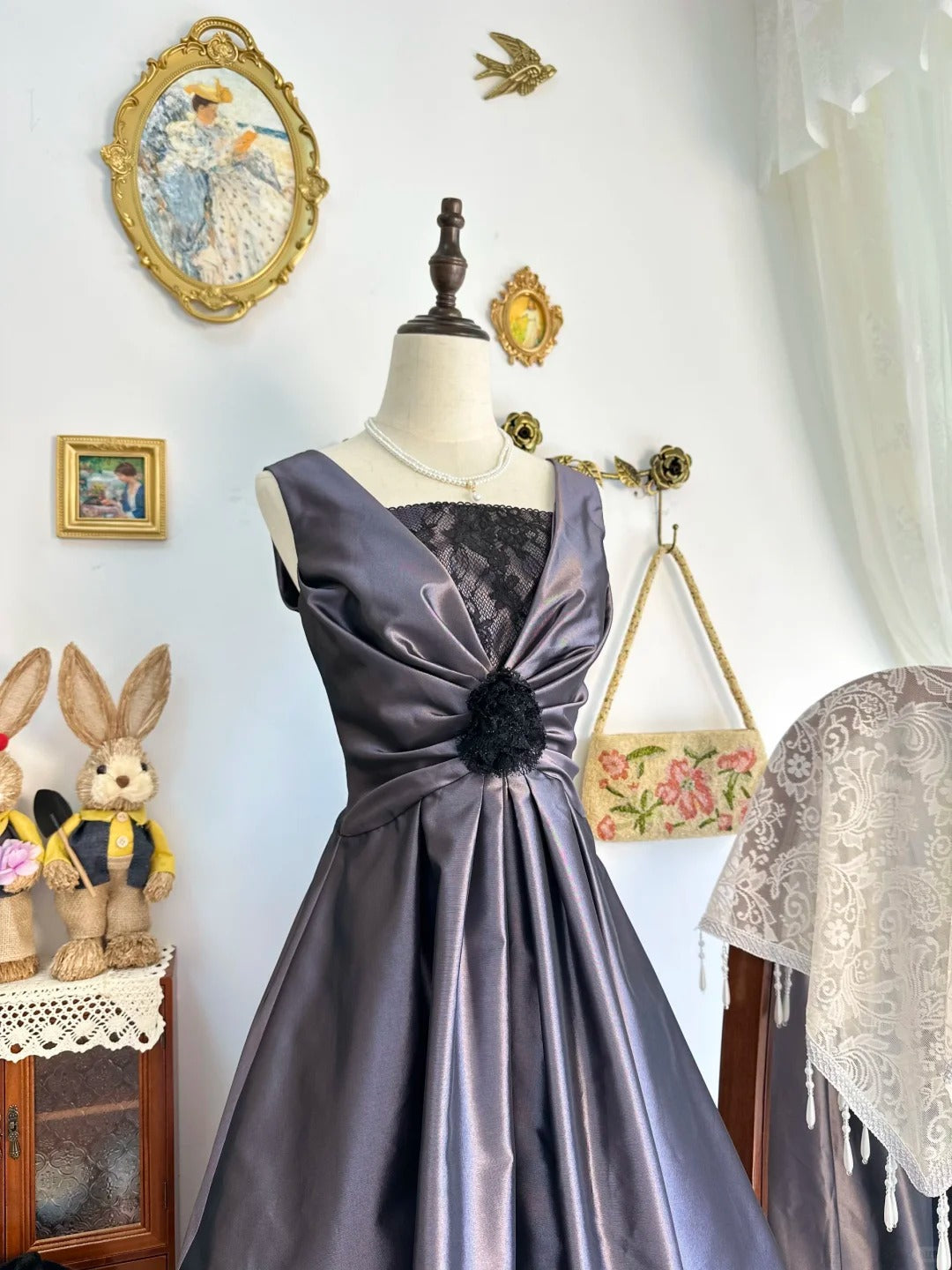 amakanas-Silver purple vintage short satin homecoming dress birthday dress gh5222