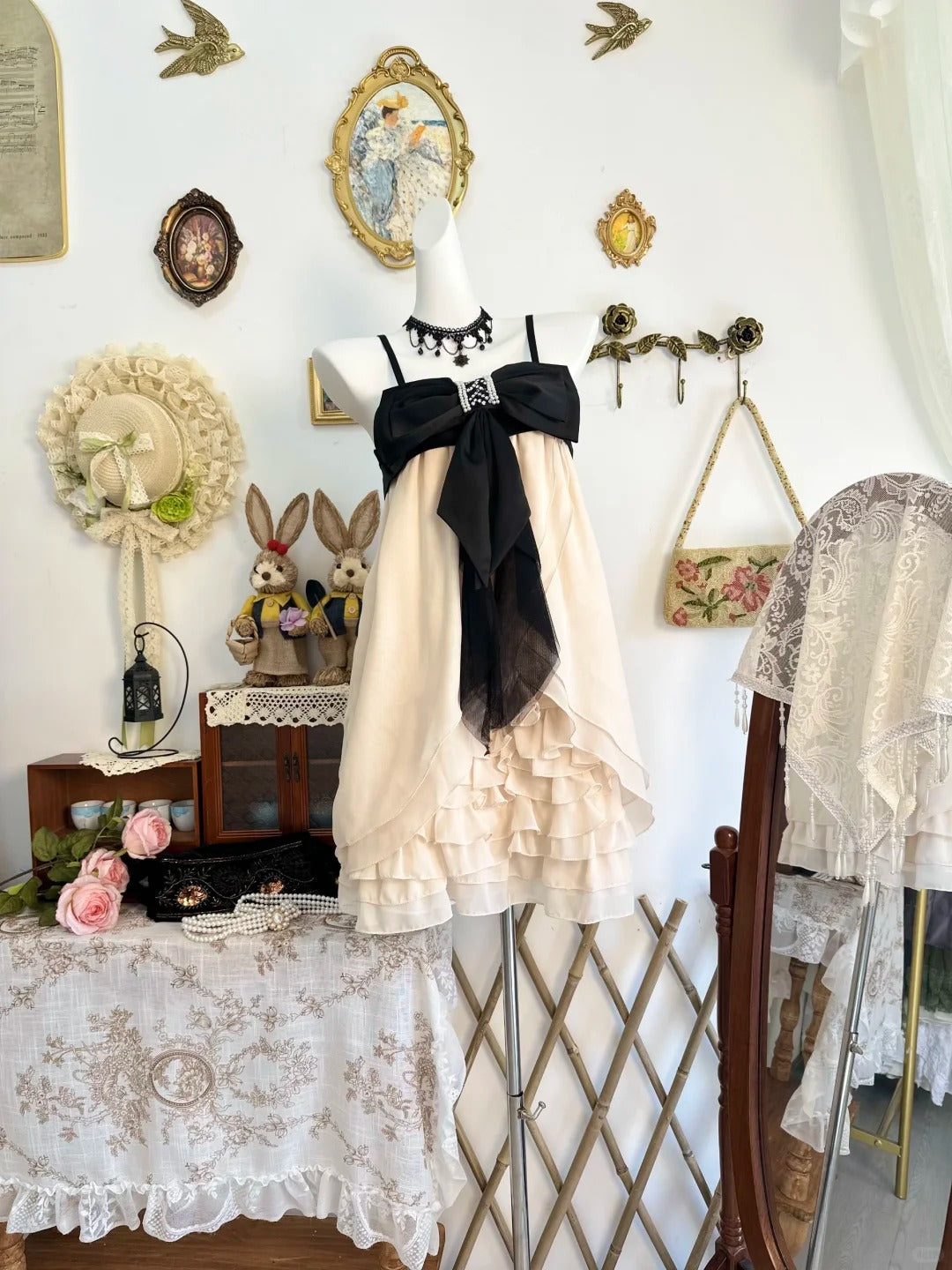 amakanas-Pink bow vintage short chiffon homecoming dress birthday dress gh5220