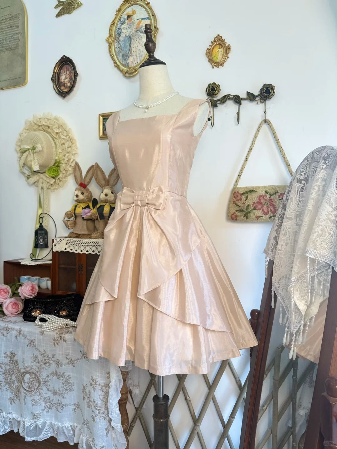 amakanas-Pink satin vintage short homecoming dress birthday dress birthday dress gh5213