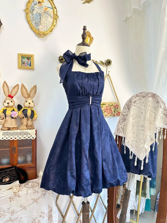 amakanas-New navy blue vintage sweet beaded short satin homecoming dress for birthdays and parties gh5196
