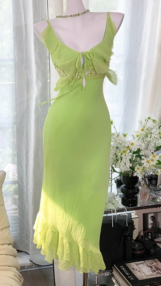 Green Elegant Romantic Chiffon Long Homecoming Dress Prom Dress Evening Dress gh4400