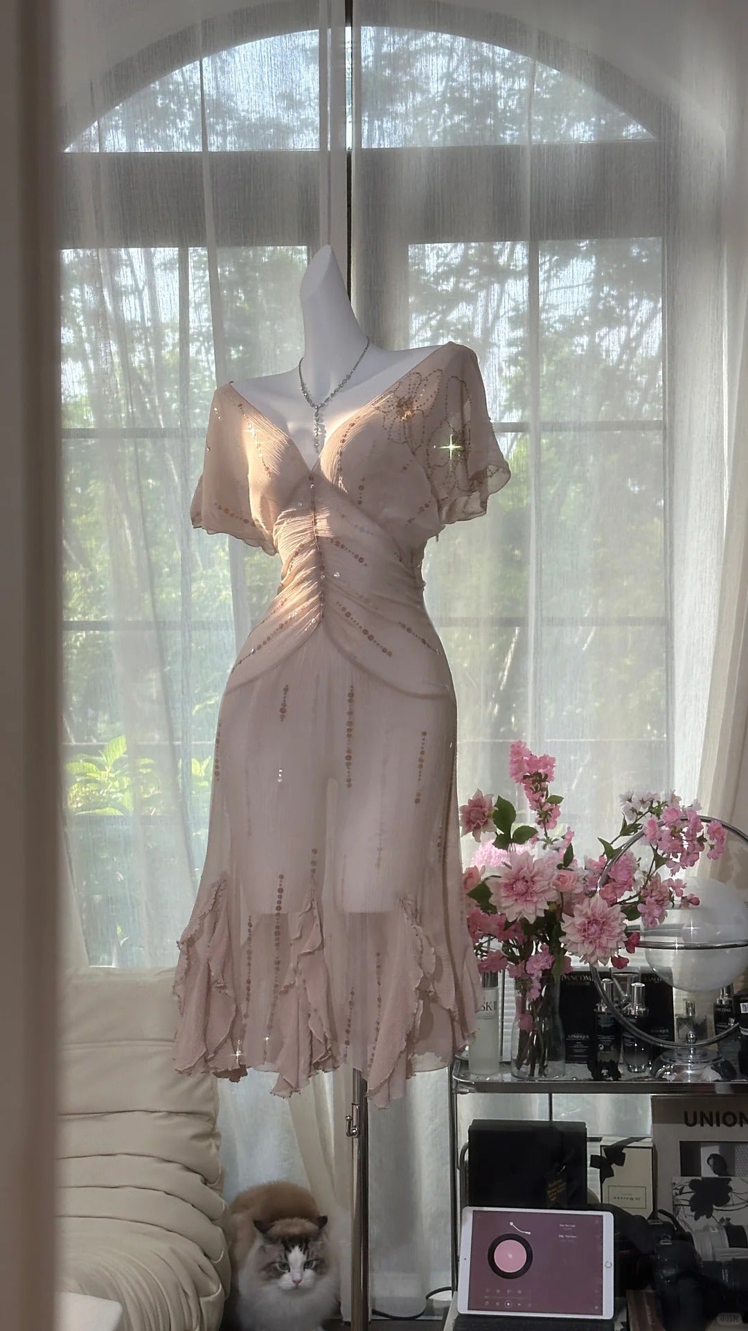 Pink Sparkling Short Homecoming Dress Chiffon Ball Gown Evening Dress Party Dress gh4747