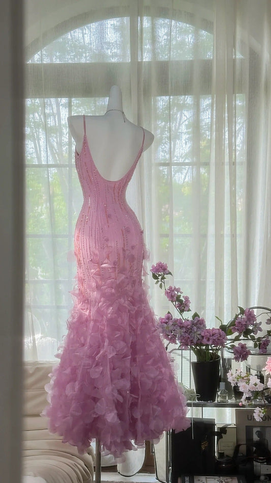 vintage pink and purple mermaid long slim beaded elegant chiffon homecoming dress prom dress evening dress birthday party dress date dress gh4682