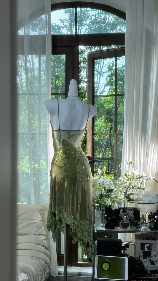 Green vintage beaded short chiffon homecoming dress prom dress evening dress birthday party dress date dress dance dress gh4680