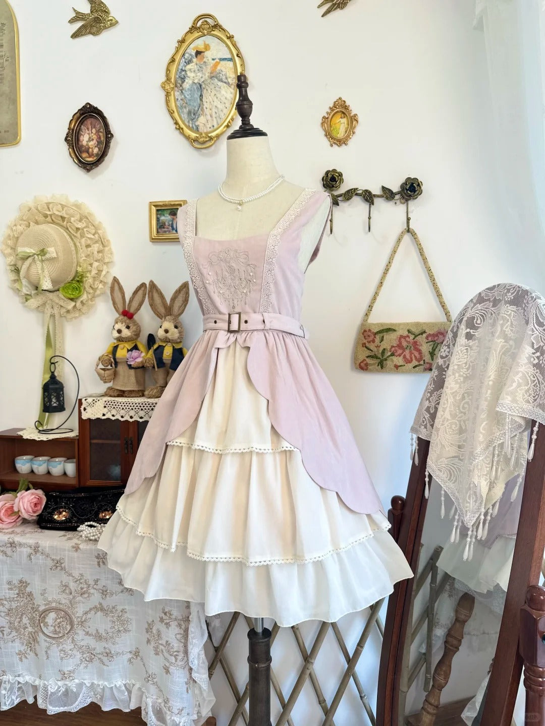 amakanas-Pink ruffled vintage short chiffon homecoming dress birthday dress gh5208