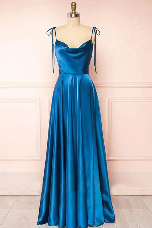 A-line Tie Shoulder Long Prom Dress,Satin Bridesmaid Dress,WB016