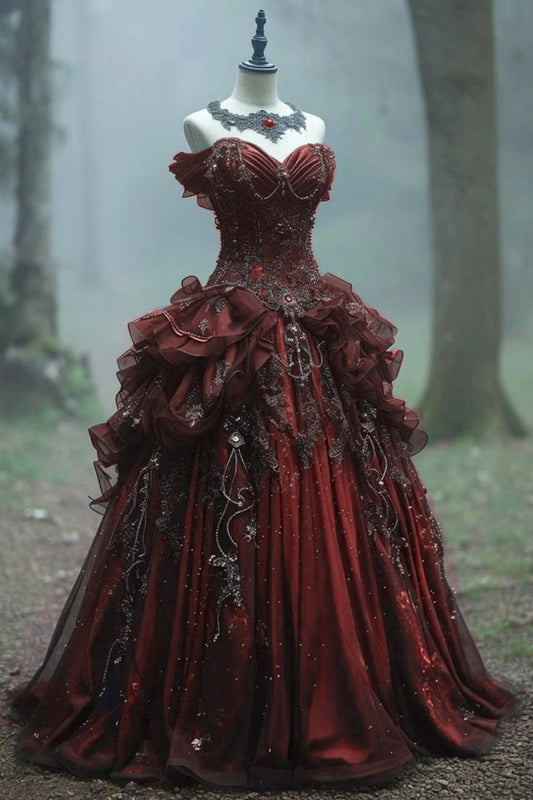 Retro Ball Gown Sweetheart Long Evening Dress Off Shoulder Prom Dresses    cg25334