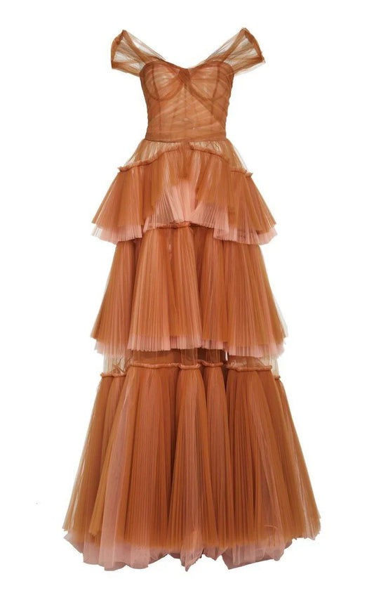 Vintage Elegant A-Line Tiered Prom Dress Long Sweetheart Evening Dress Chiffon  Formal Dress TP4578